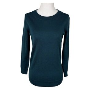 J Crew Green Merino Wool Light Weight Sweater
